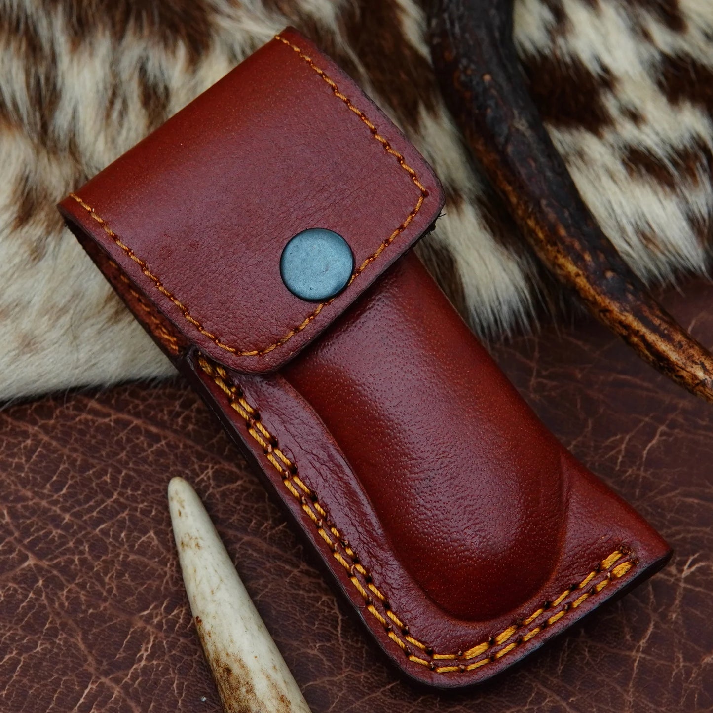 Damascus Drop Point Folding Pocket Knife – Ram Horn Handle with Damascus Bolster | Hand Forged 156 Layer CHFOL05
