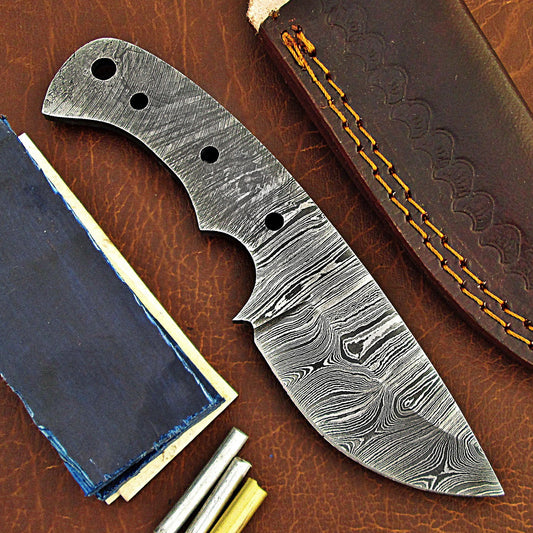 Damascus Skinner Knife Making Kit – Handmade Blank Blade with Leather Sheath & Handle Scales | Hand Forged 260 Layer NB105