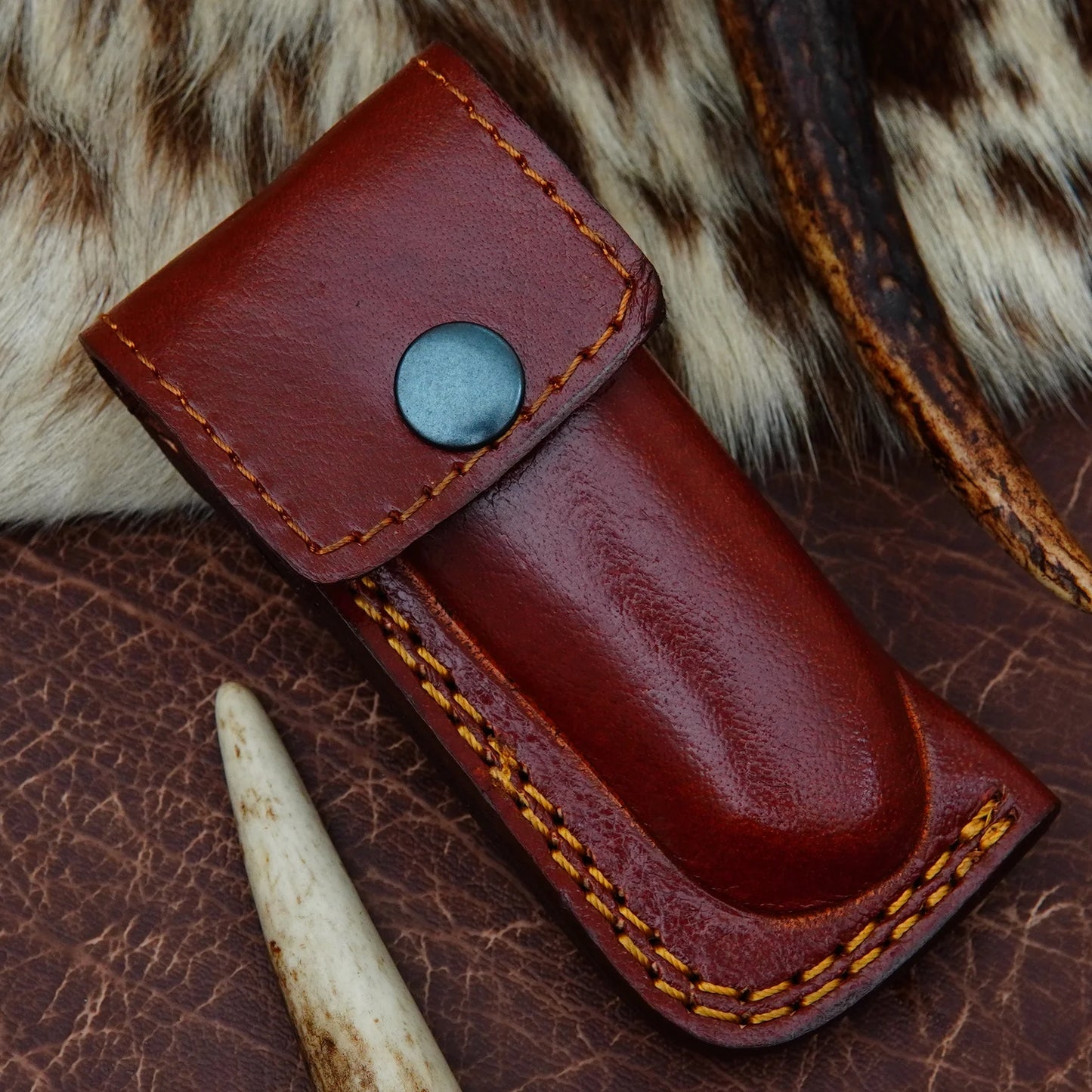 Damascus Drop Point Folding Pocket Knife – Natural Camel Bone Handle with Engraved Brass Bolster & Mosaic Pin | Hand Forged 156 Layer CHFOL03