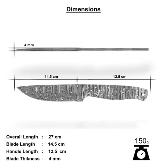 Damascus Steel Knife Making Kit 10.5” – Hand Forged Hunting & Skinner Full Tang Blade with Maple Wood Handle NAKIT04
