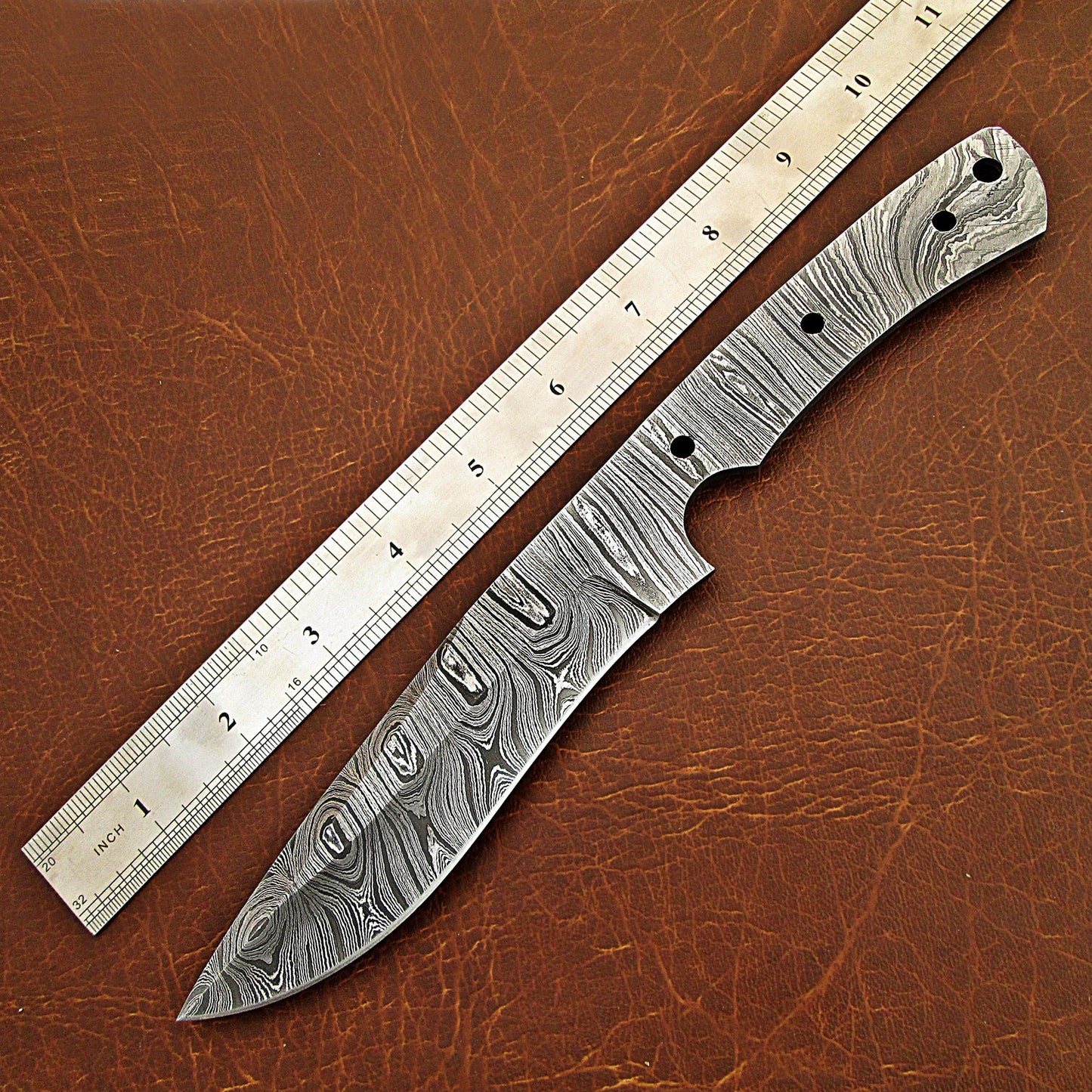 Damascus Knife Making Kit – Handmade Blank Blade with Leather Sheath & Handle Scales | Hand Forged 260 Layer NB101