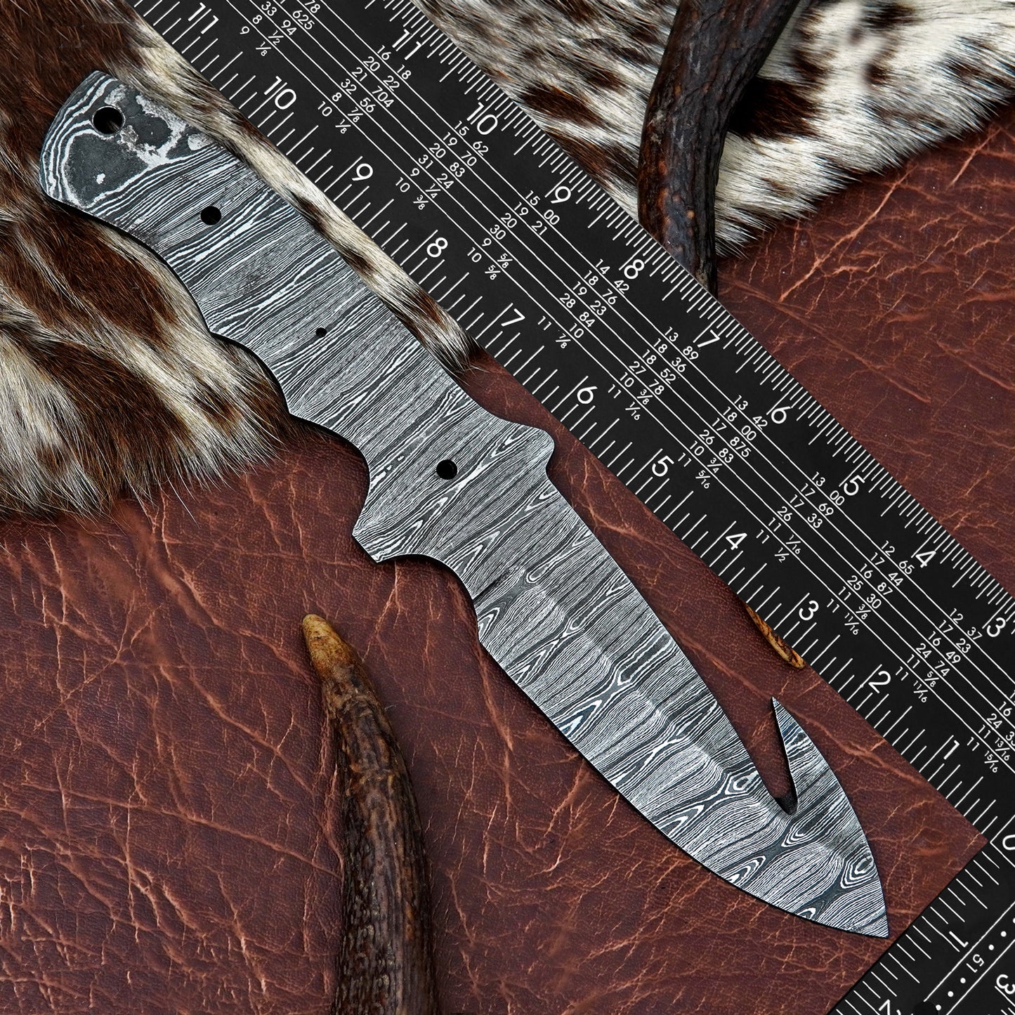 Damascus Steel Gut Hook Knife Blank 11.25” – Hand Forged Full Tang Blade NABB07