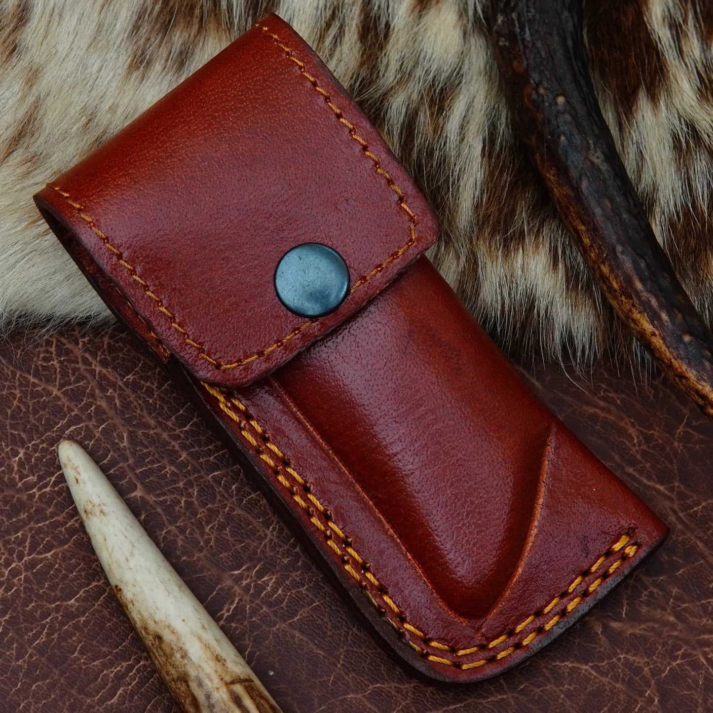 Damascus Tanto Folding Pocket Knife – Natural Camel Bone Handle with Engraved Eagle Steel Bolster | Hand Forged 156 Layer CHFOL02