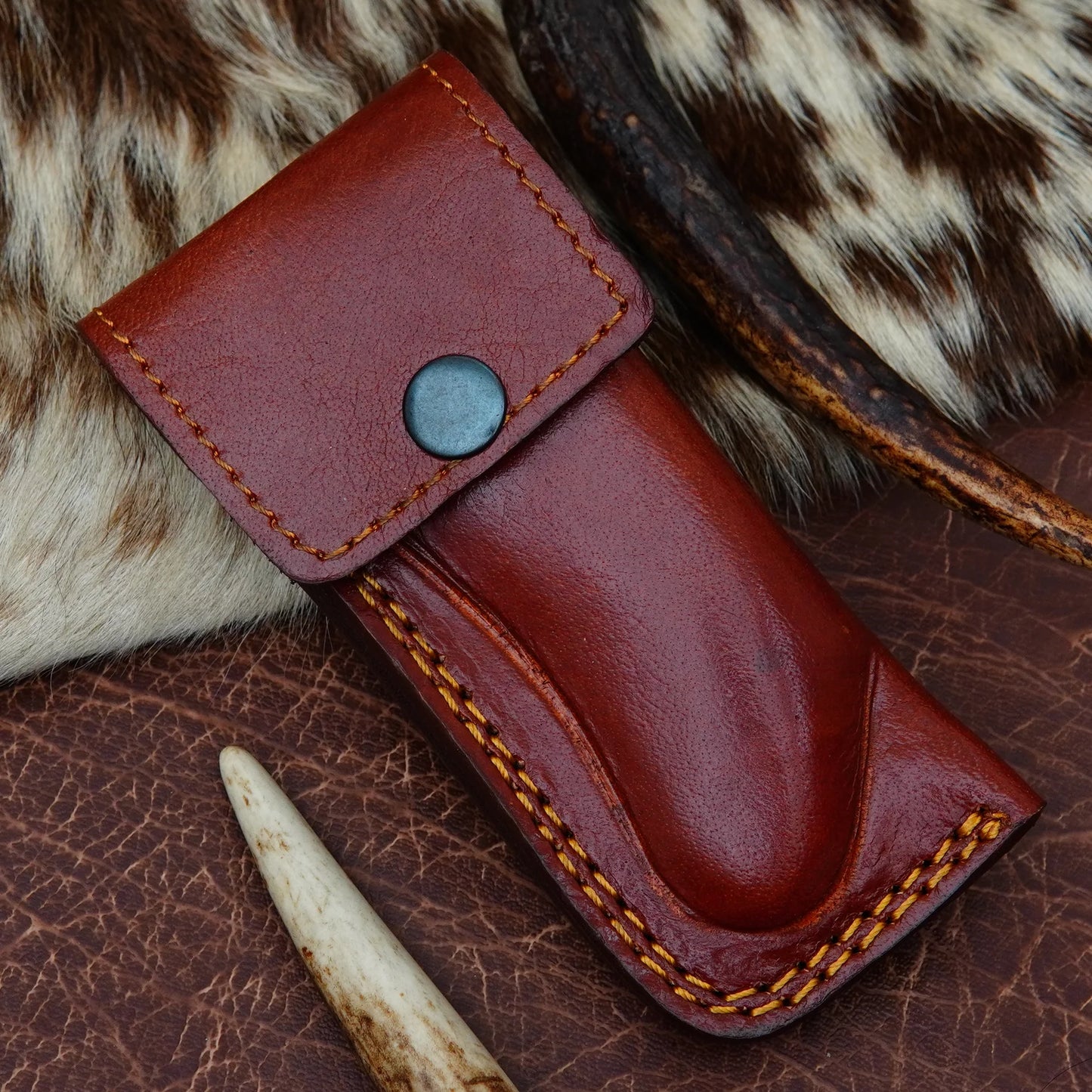 Damascus Folding Pocket Knife – Natural Camel Bone Handle with Engraved Steel Bolster | Hand Forged 156 Layer CHFOL01