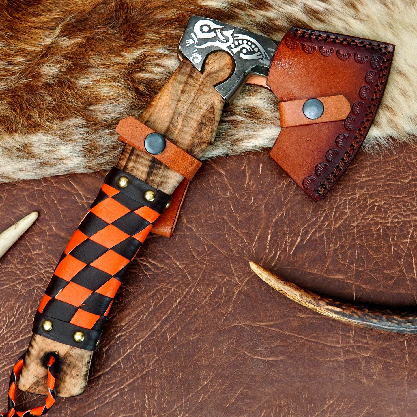 Carbon Steel Outdoor Axe 13” – Custom Camping Axe, Viking Axe, Nordic Axe KHAXE02