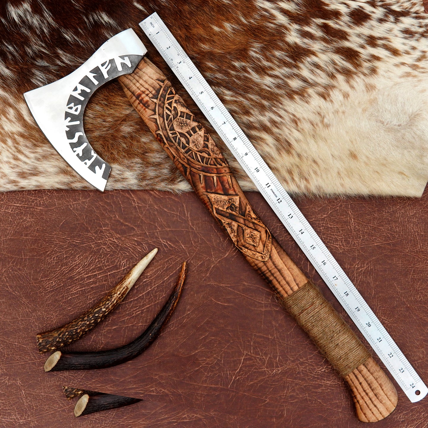 Carbon Steel Outdoor Axe 24” – Custom Camping Axe, Viking Axe, Nordic Axe KHAXE10