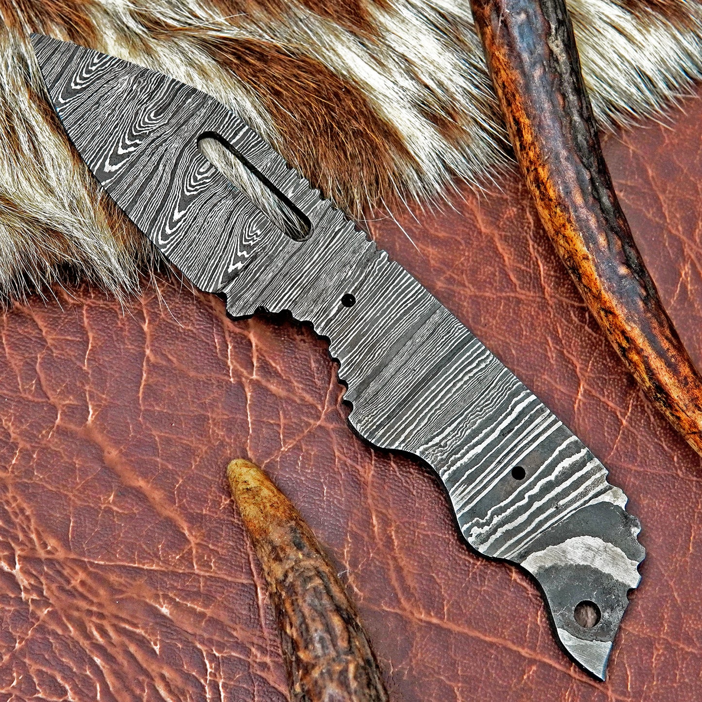 Damascus Steel Skinner Knife Blank 6.5” – Hand Forged Full Tang Blade NABB01