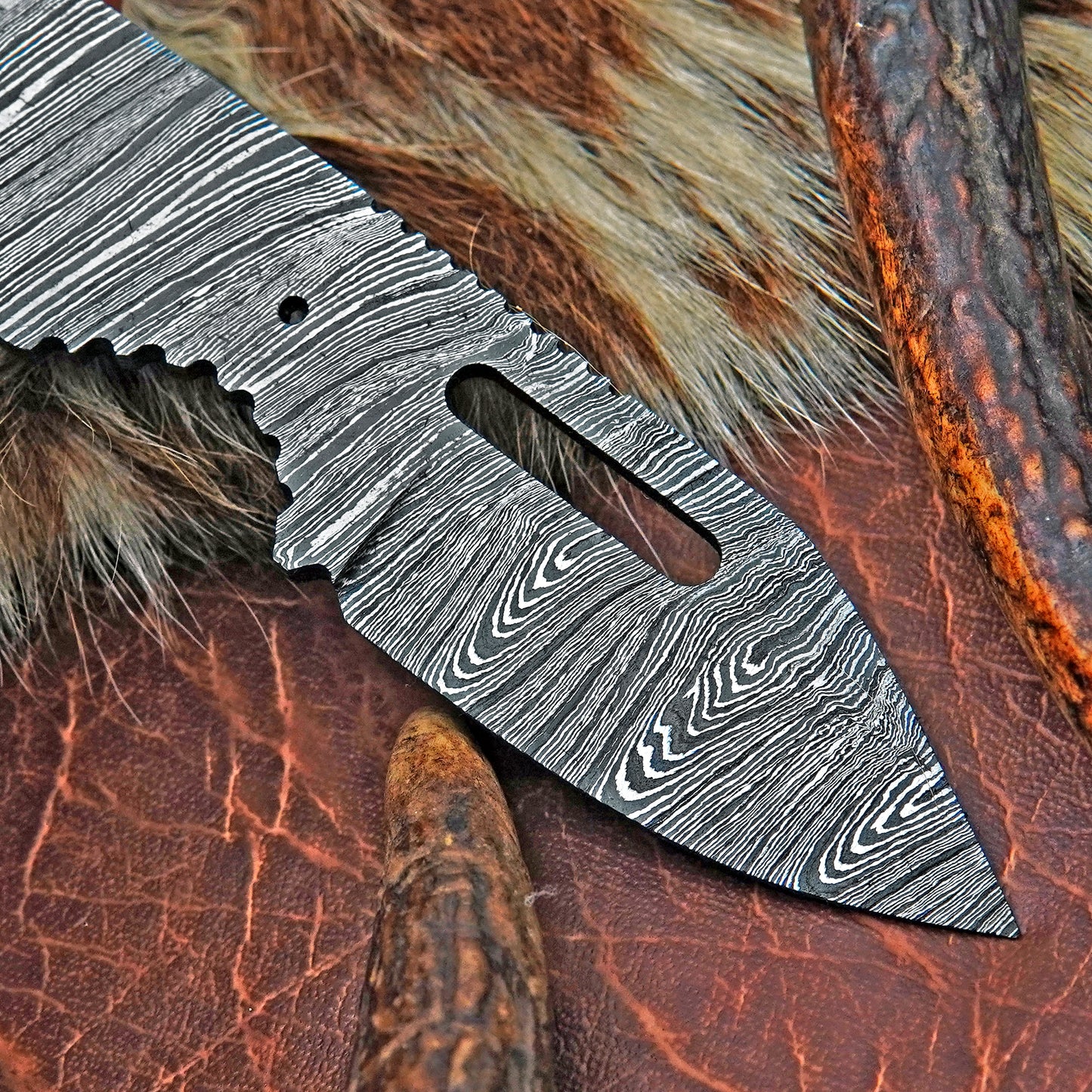 Damascus Steel Skinner Knife Blank 6.5” – Hand Forged Full Tang Blade NABB01