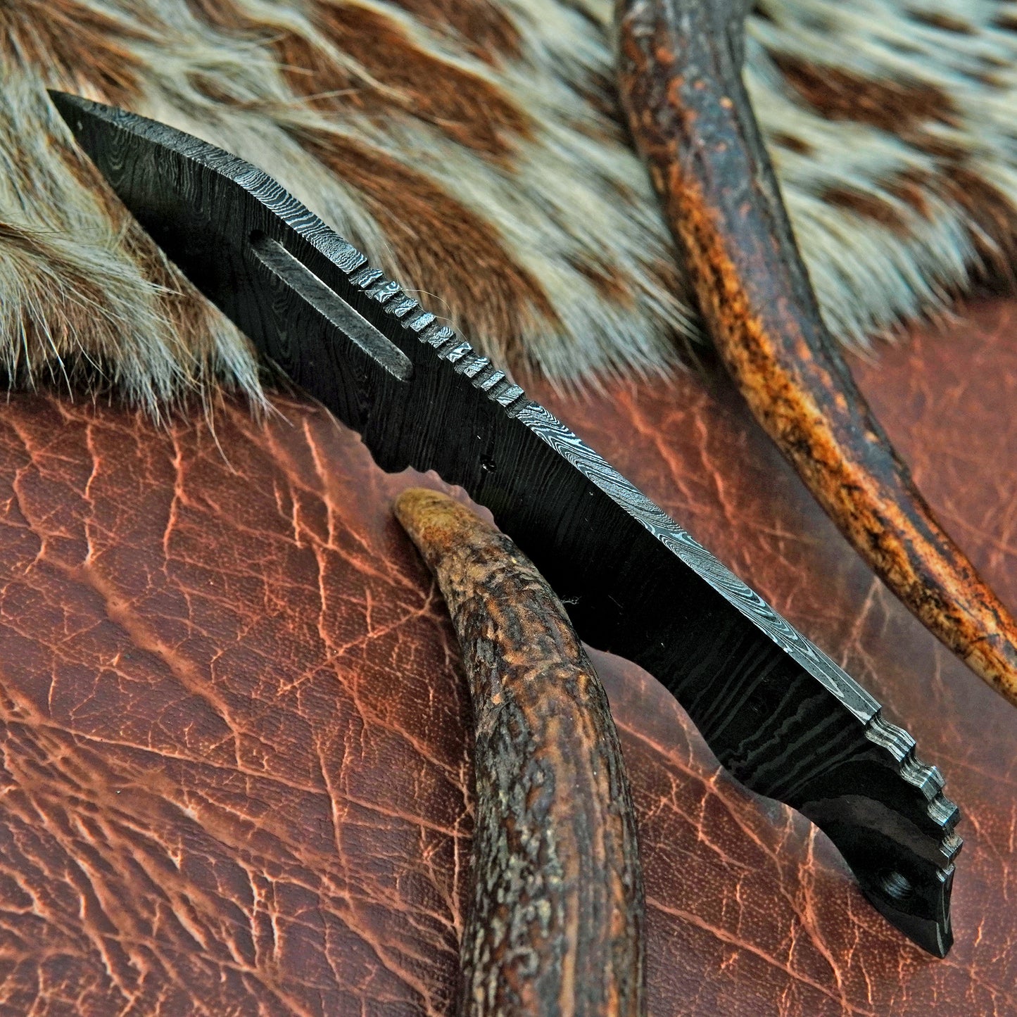 Damascus Steel Skinner Knife Blank 6.5” – Hand Forged Full Tang Blade NABB01