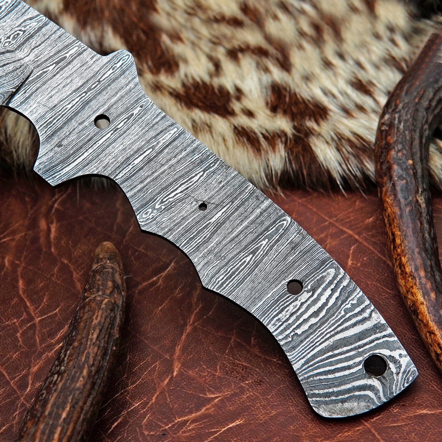 Damascus Steel Gut Hook Knife Blank 11.25” – Hand Forged Full Tang Blade NABB07