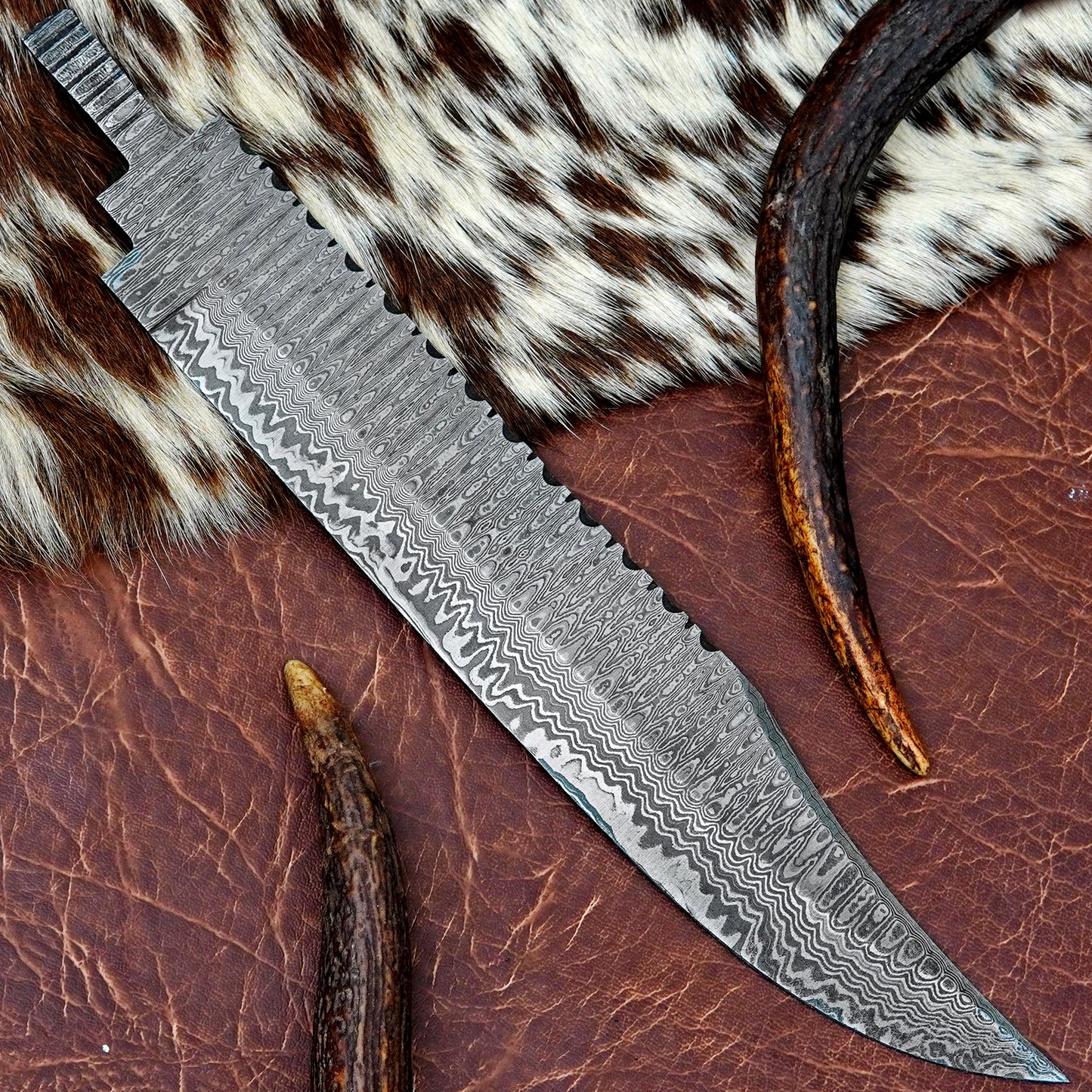 Damascus Steel Bowie Knife Blank 13” – Hand Forged Full Tang Blade NABB12