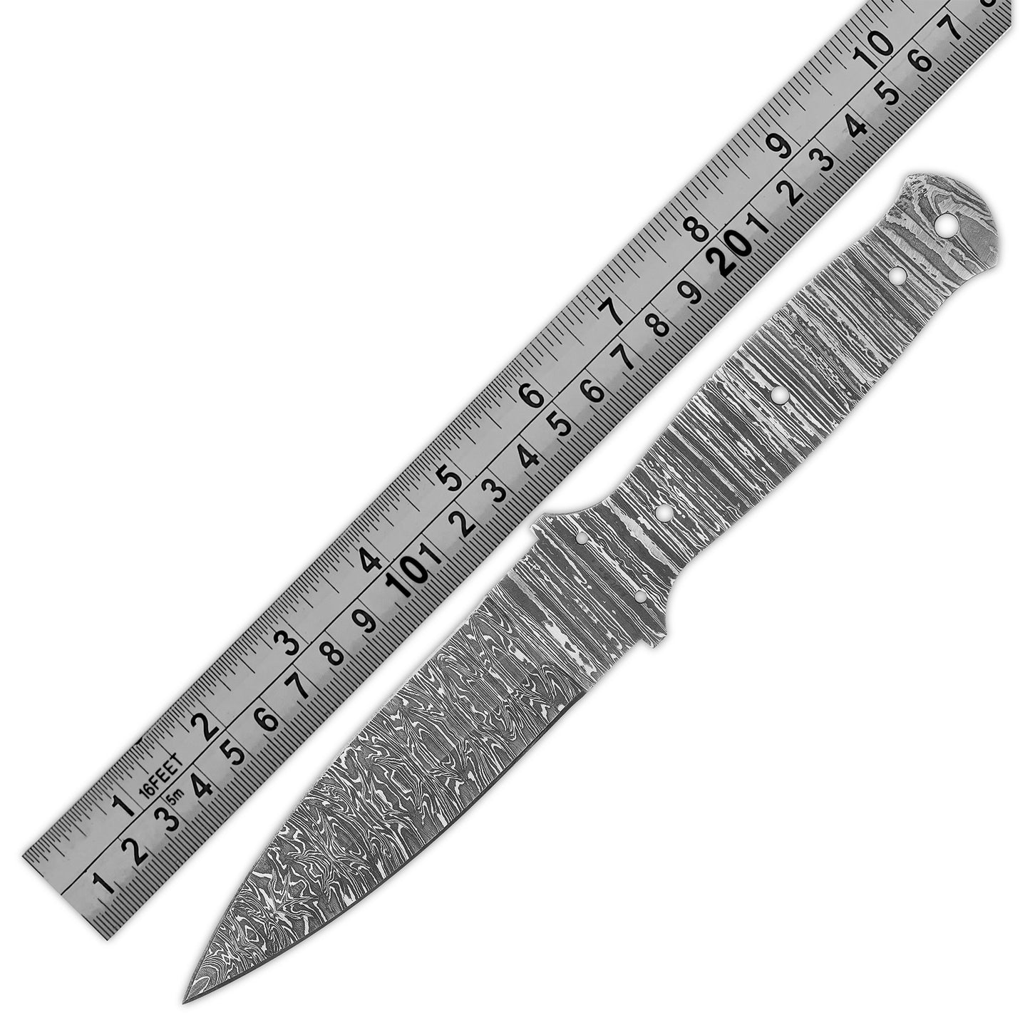 Damascus Steel Knife Making Kit 9.5” – Hand Forged Dagger Full Tang Blade with Musket Wood Handle NAKIT06