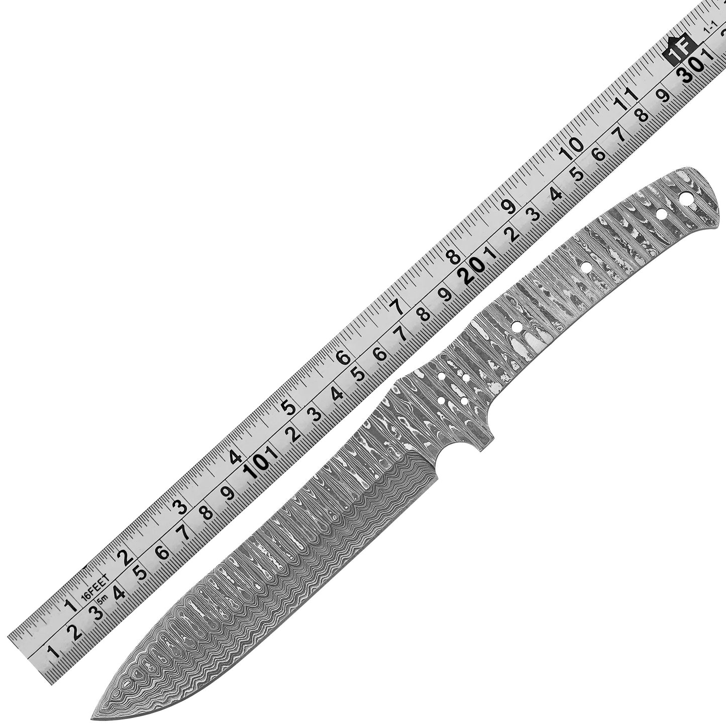 Damascus Steel Knife Making Kit 11” – Hand Forged Hunting & Skinner Full Tang Blade with Maple Wood Handle NAKIT05