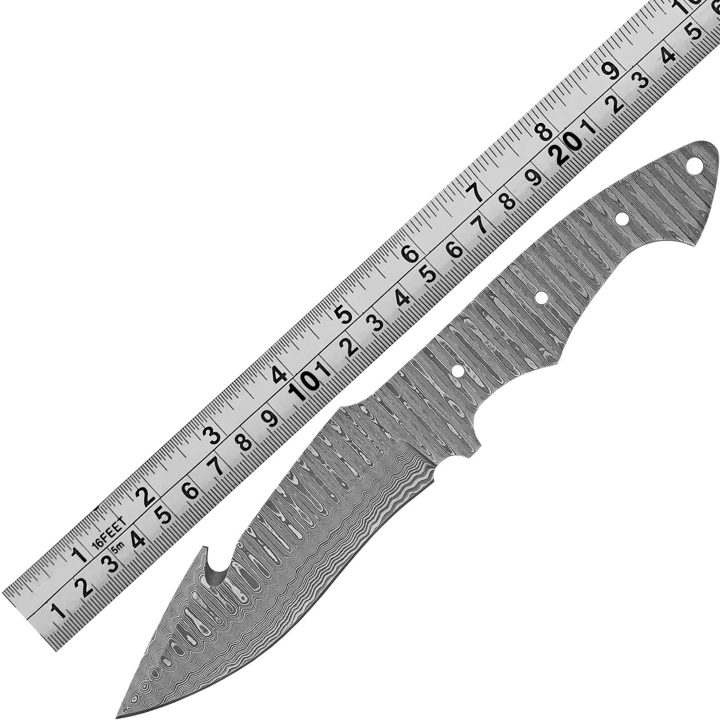 Damascus Steel Knife Making Kit 9” – Hand Forged Gut Hook Hunting & Skinner Full Tang Blade with Wenge Wood Handle NAKIT10