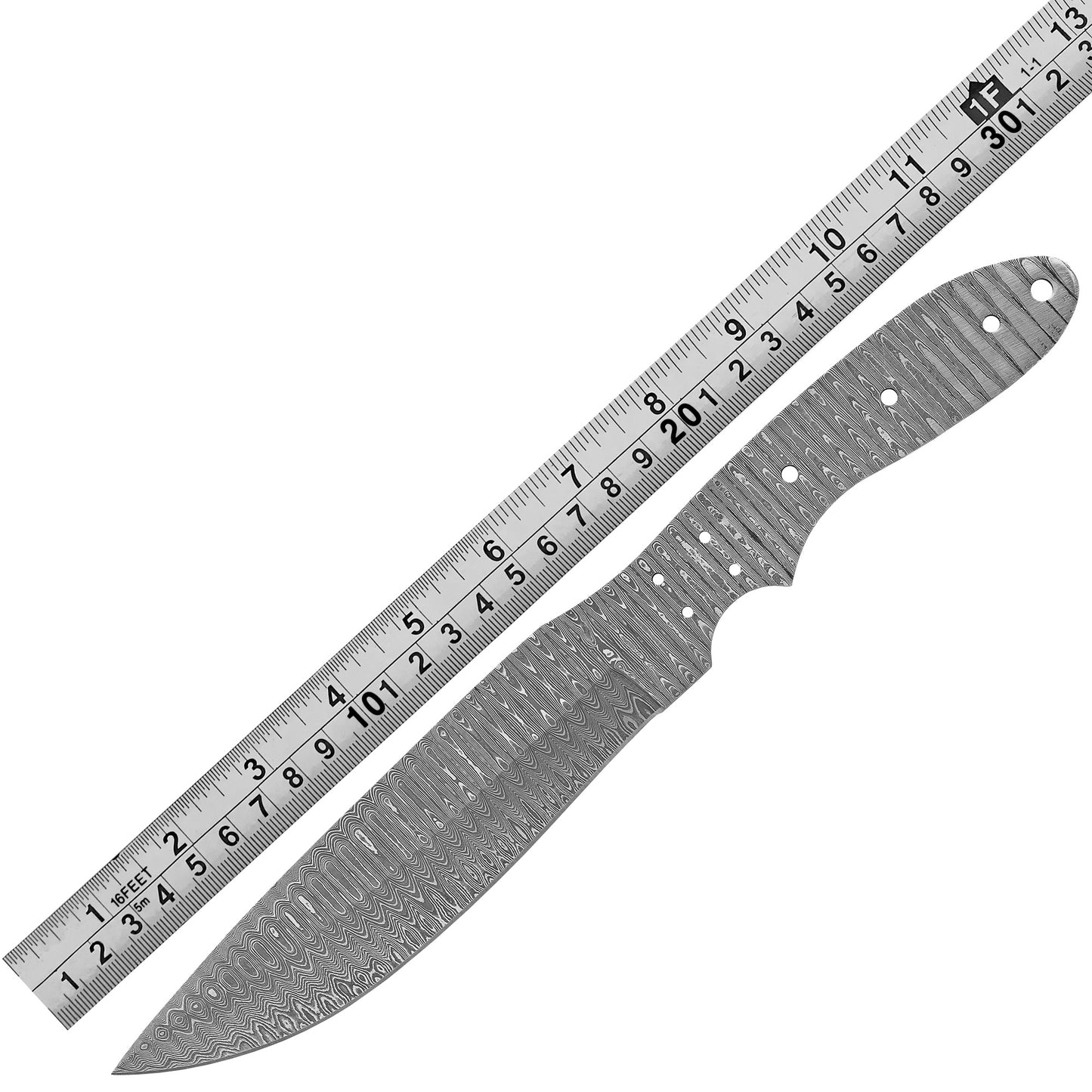 Damascus Steel Knife Making Kit 11.5” – Hand Forged Hunting Full Tang Blade with Olive Wood Handle NAKIT13