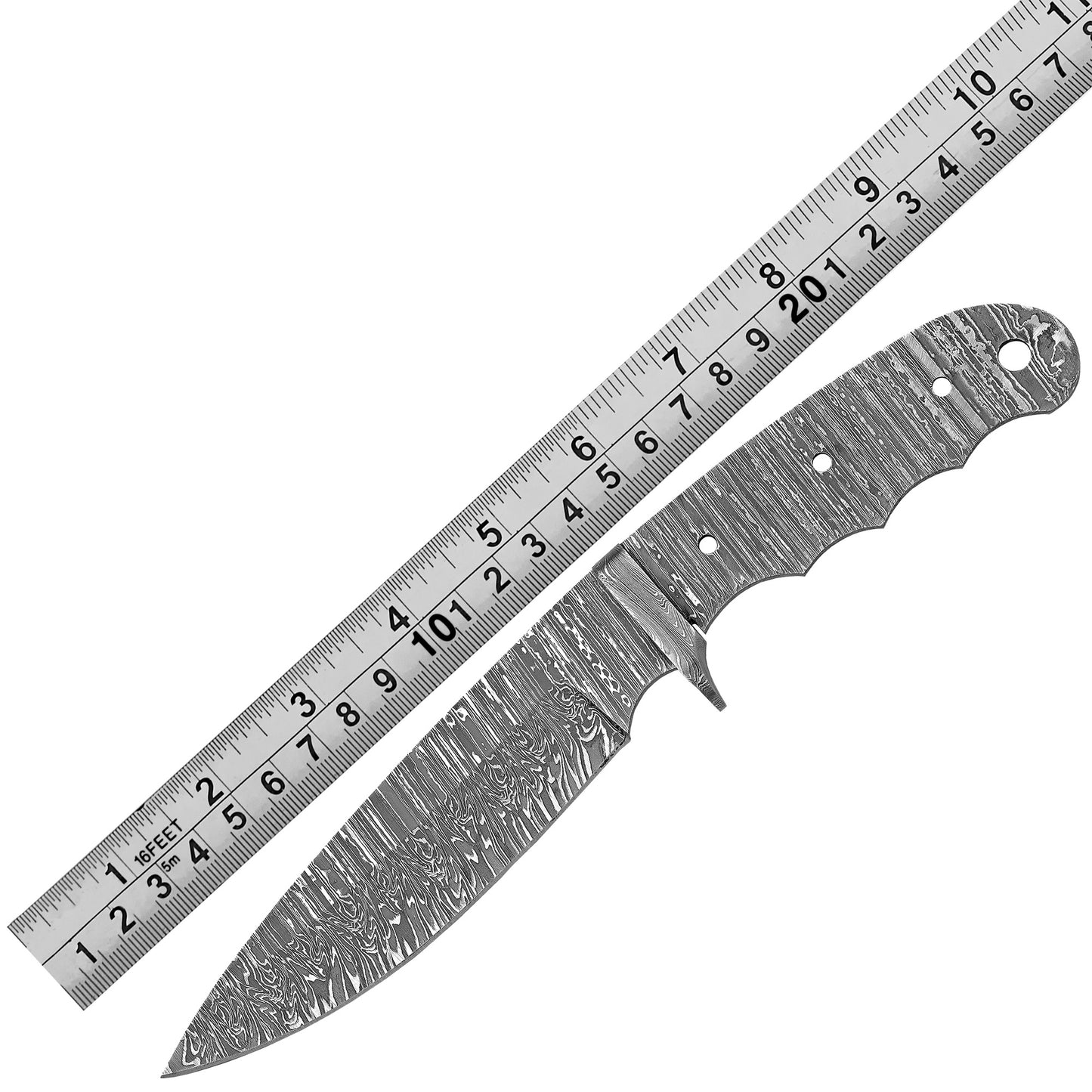 Damascus Steel Knife Making Kit 9.5” – Hand Forged Hunting Full Tang Blade with Rose Wood Handle & Damascus Bolster NAKIT09