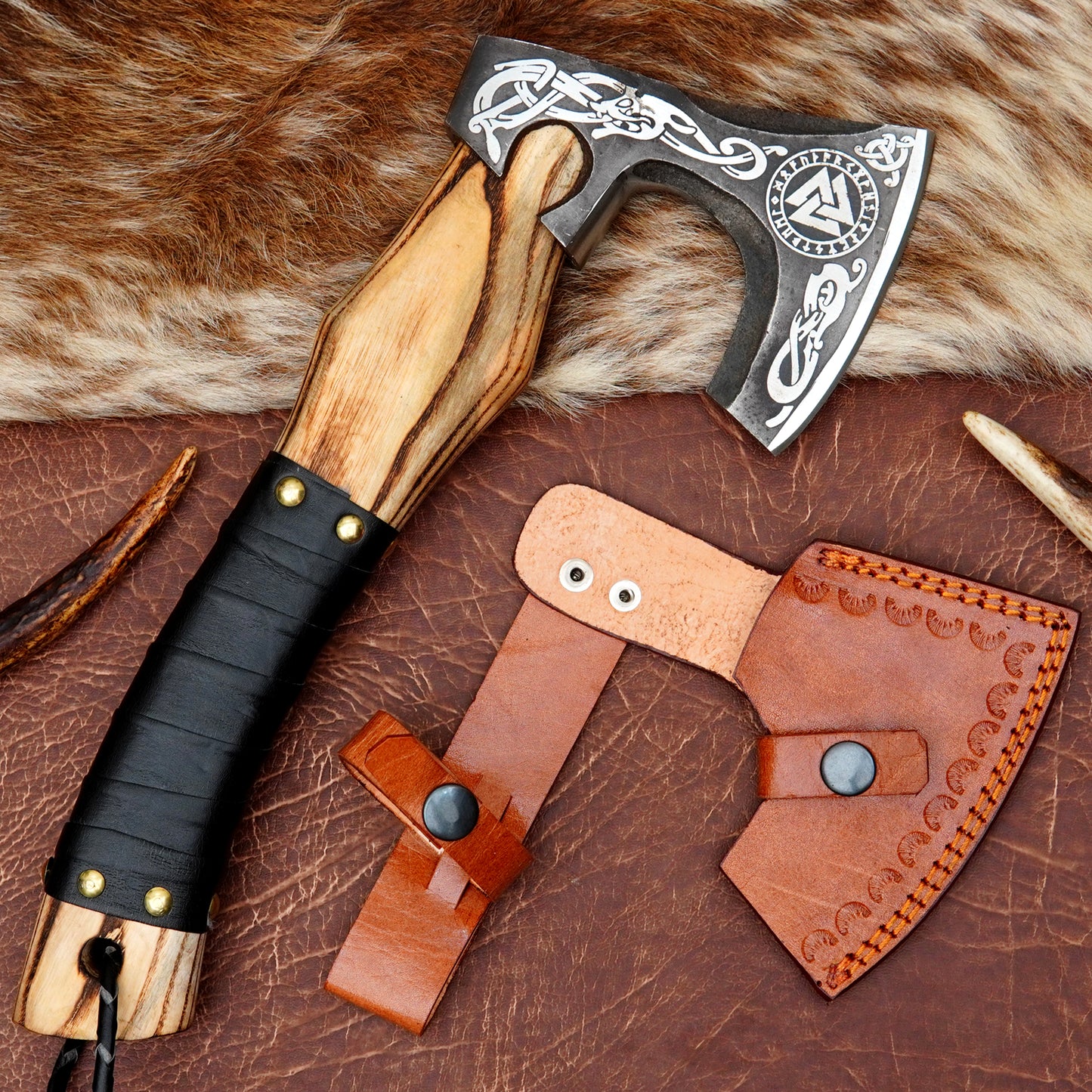 Carbon Steel Outdoor Axe 13” – Custom Camping Axe, Viking Axe, Nordic Axe KHAXE03