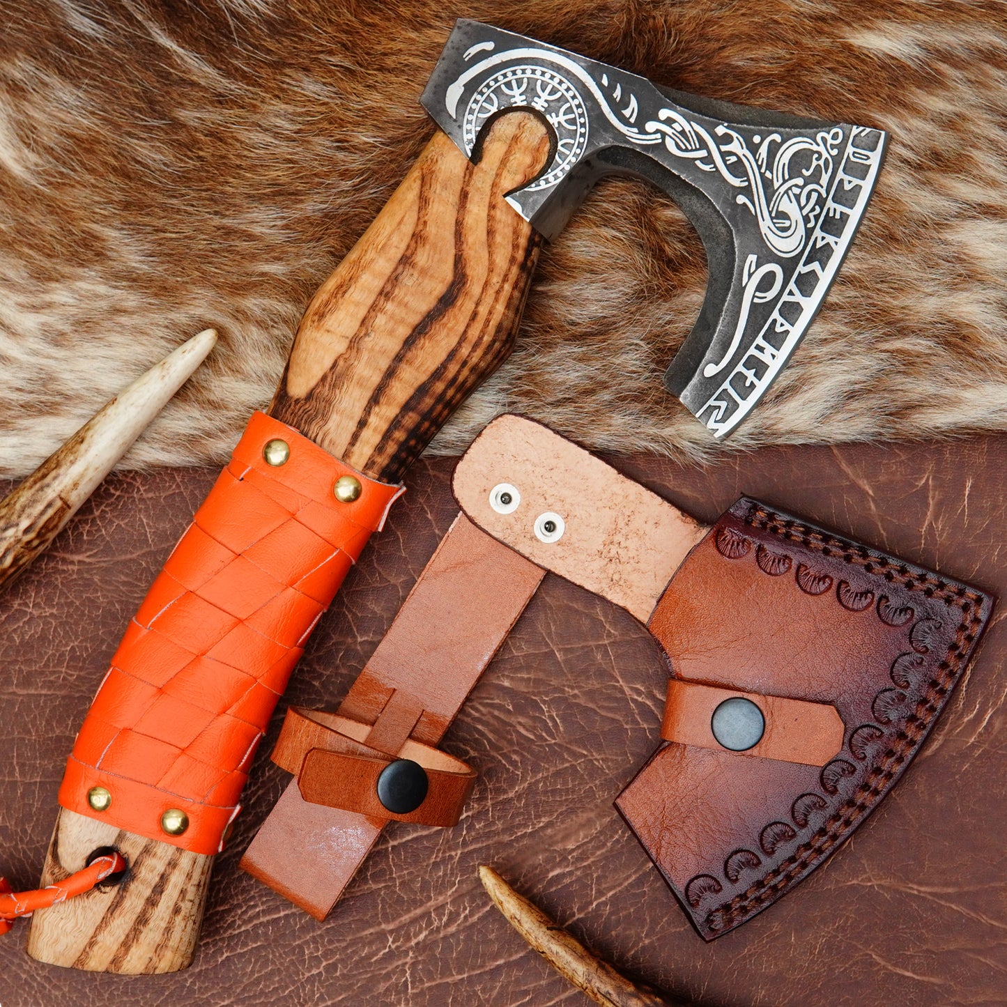 Carbon Steel Outdoor Axe 13” – Custom Camping Axe, Viking Axe, Nordic Axe KHAXE08