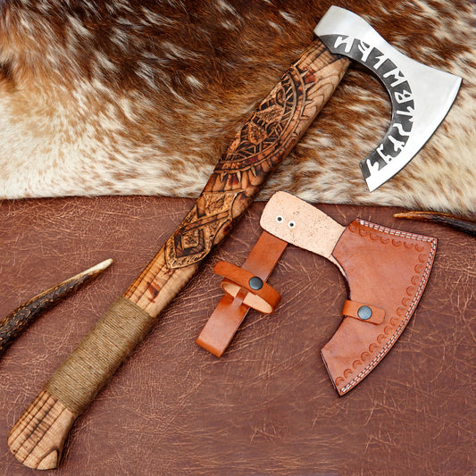 Carbon Steel Outdoor Axe 24” – Custom Camping Axe, Viking Axe, Nordic Axe KHAXE10