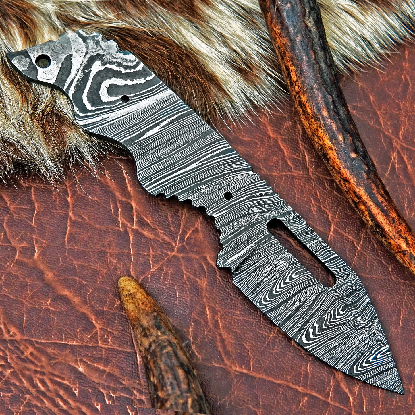 Damascus Steel Skinner Knife Blank 6.5” – Hand Forged Full Tang Blade NABB01