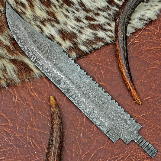 Damascus Steel Bowie Knife Blank 13” – Hand Forged Full Tang Blade NABB12