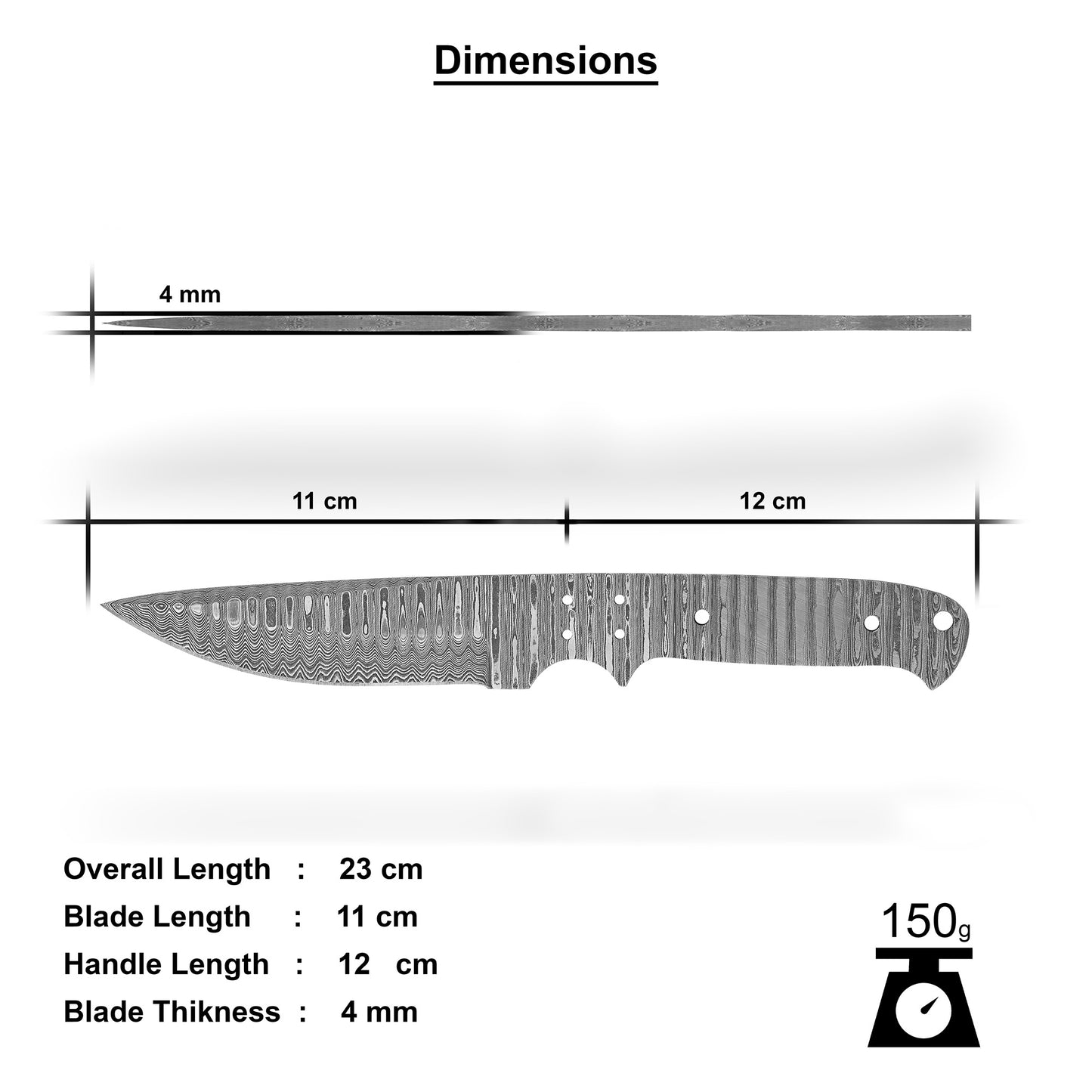Damascus Steel Knife Making Kit 9” – Hand Forged Hunting Full Tang Blade with Musket Wood Handle NAKIT01