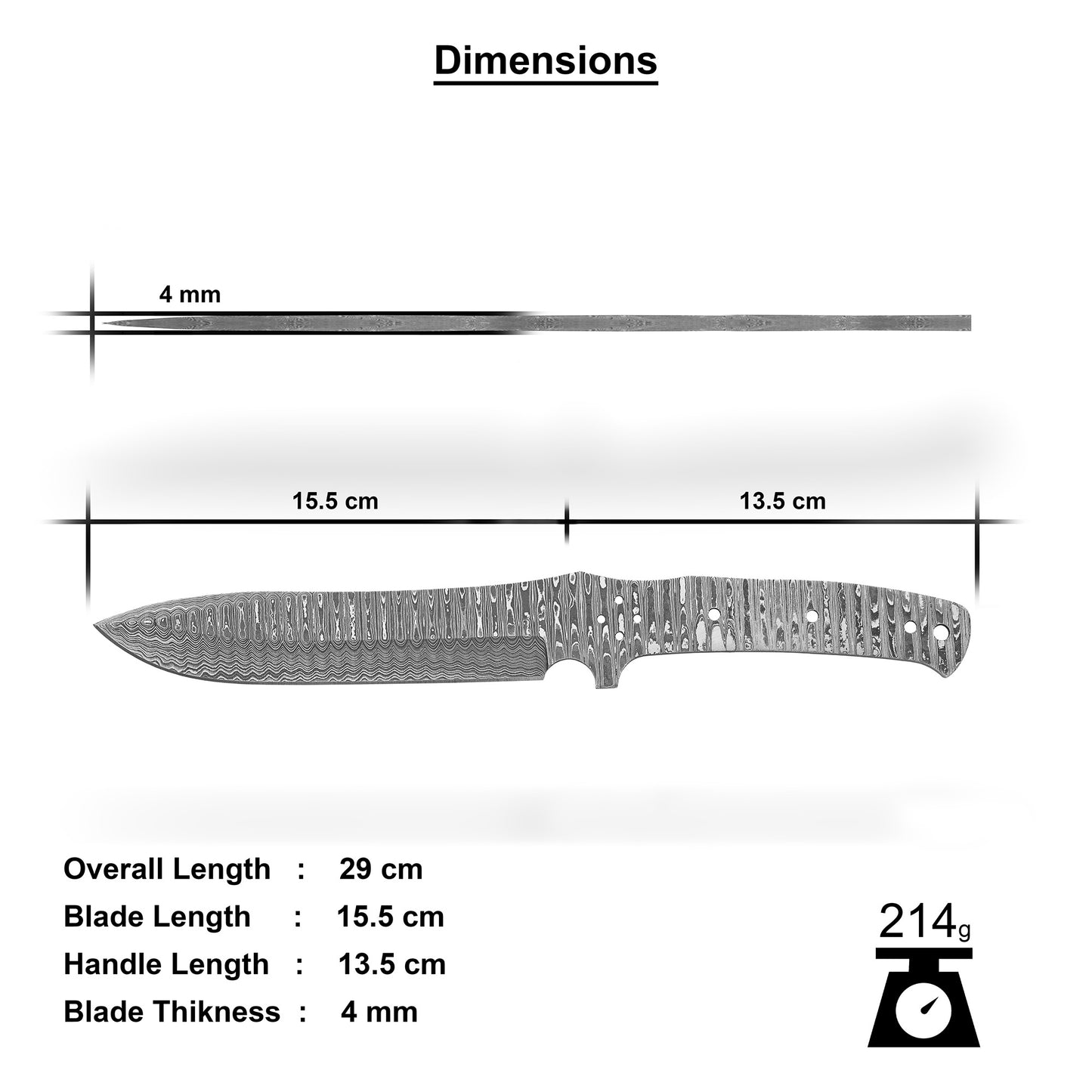 Damascus Steel Knife Making Kit 11” – Hand Forged Hunting & Skinner Full Tang Blade with Maple Wood Handle NAKIT05