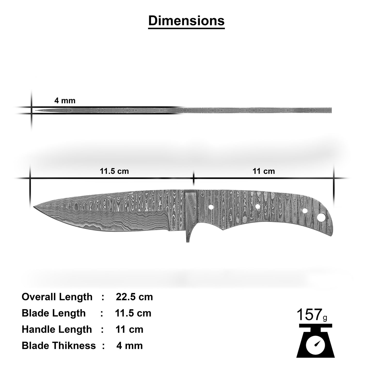 Damascus Steel Knife Making Kit 9” – Hand Forged Hunting & Skinner Full Tang Blade with Rose Wood Handle & Damascus Bolster NAKIT11