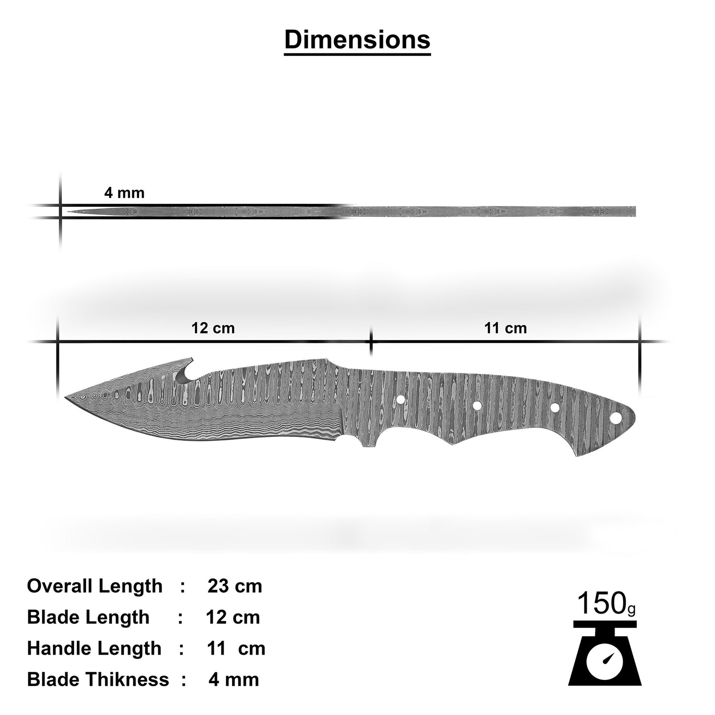Damascus Steel Knife Making Kit 9” – Hand Forged Gut Hook Hunting & Skinner Full Tang Blade with Wenge Wood Handle NAKIT10