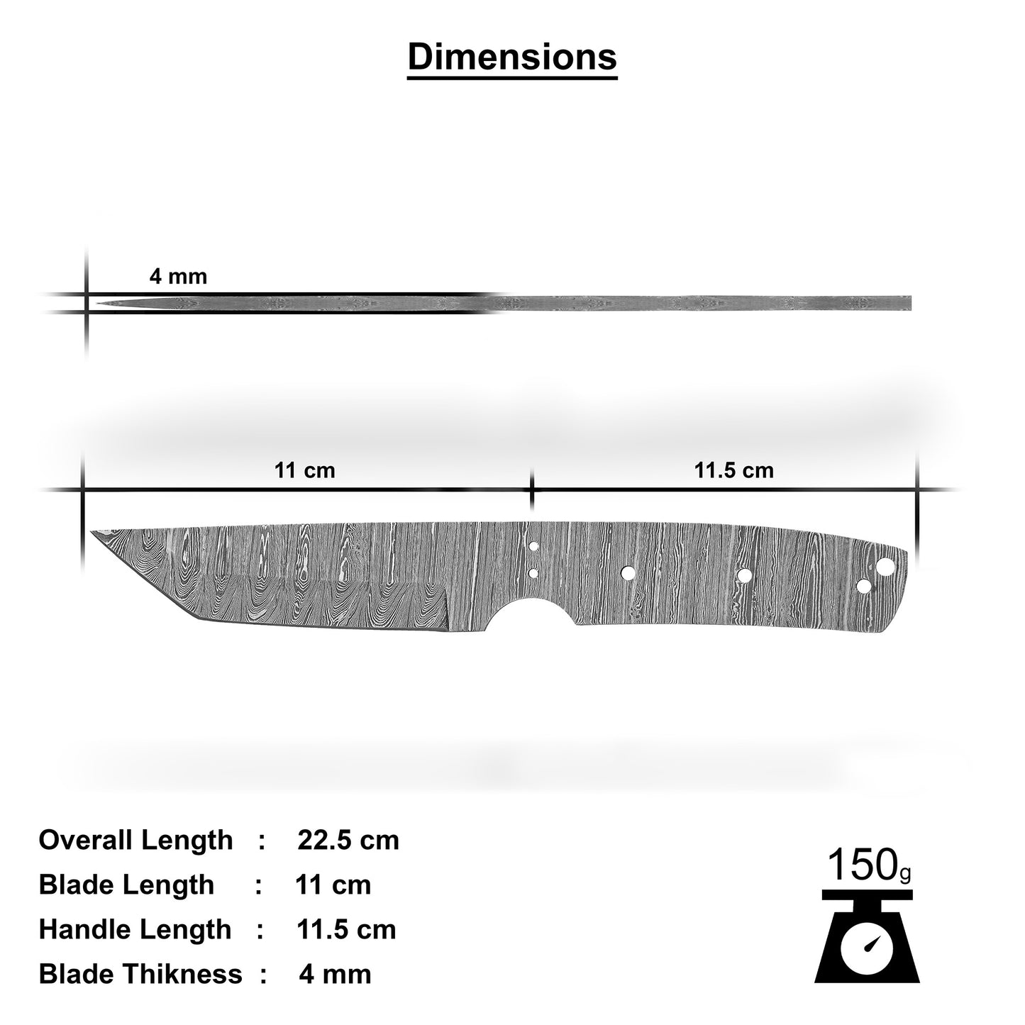 Damascus Steel Knife Making Kit 9” – Hand Forged Tanto Full Tang Blade with Olive Wood Handle NAKIT02