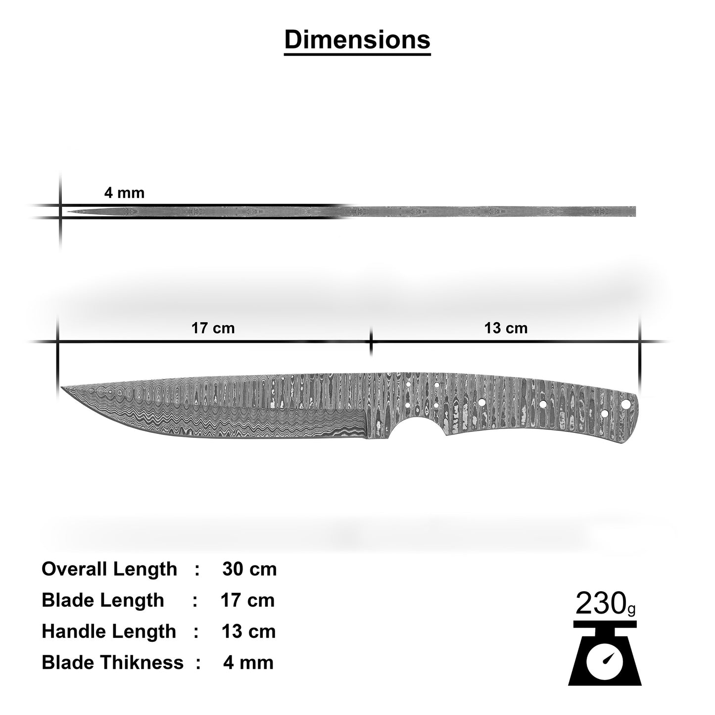 Damascus Steel Knife Making Kit 12” – Hand Forged Bowie Full Tang Hunting Blade with Mulberry Wood Handle NAKIT12