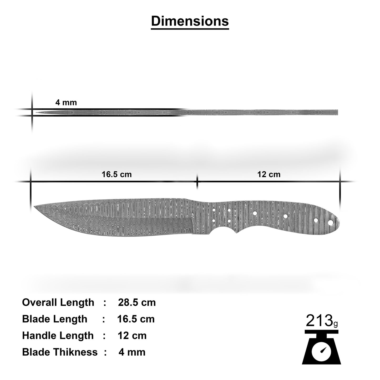 Damascus Steel Knife Making Kit 11.5” – Hand Forged Hunting Full Tang Blade with Olive Wood Handle NAKIT13