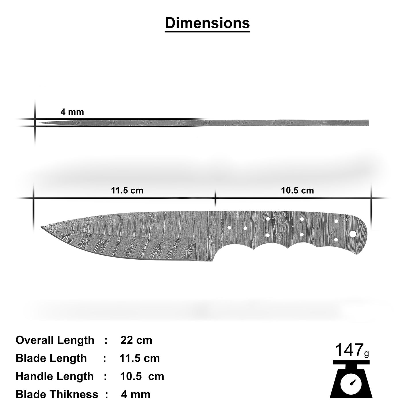 Damascus Steel Knife Making Kit 8.5” – Hand Forged Hunting & Skinner Full Tang Blade with Mulberry Wood Handle NAKIT03
