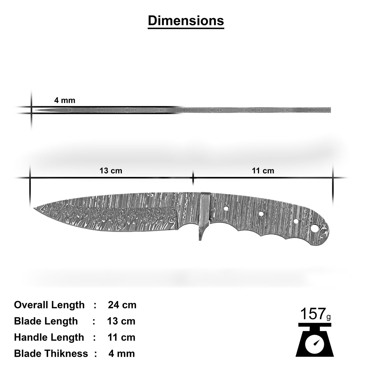 Damascus Steel Knife Making Kit 9.5” – Hand Forged Hunting Full Tang Blade with Rose Wood Handle & Damascus Bolster NAKIT09