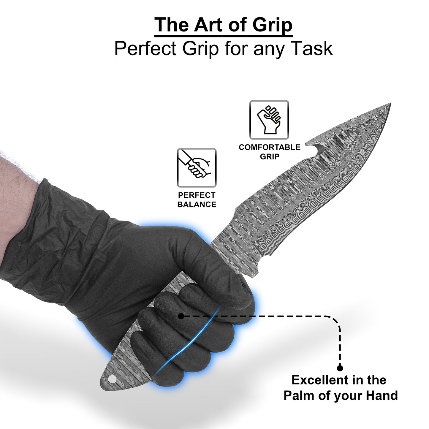 Damascus Steel Knife Making Kit 9” – Hand Forged Gut Hook Hunting & Skinner Full Tang Blade with Wenge Wood Handle NAKIT10