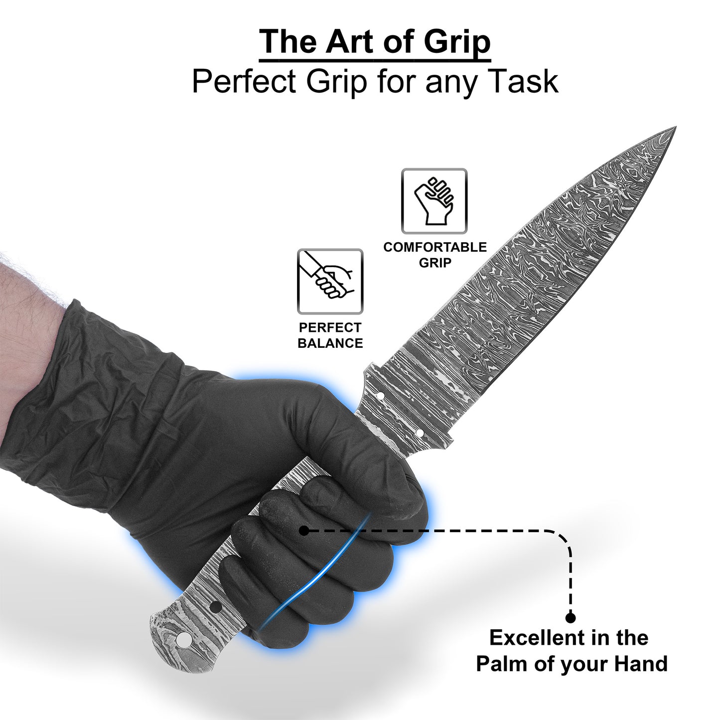 Damascus Steel Knife Making Kit 9.5” – Hand Forged Dagger Full Tang Blade with Musket Wood Handle NAKIT06