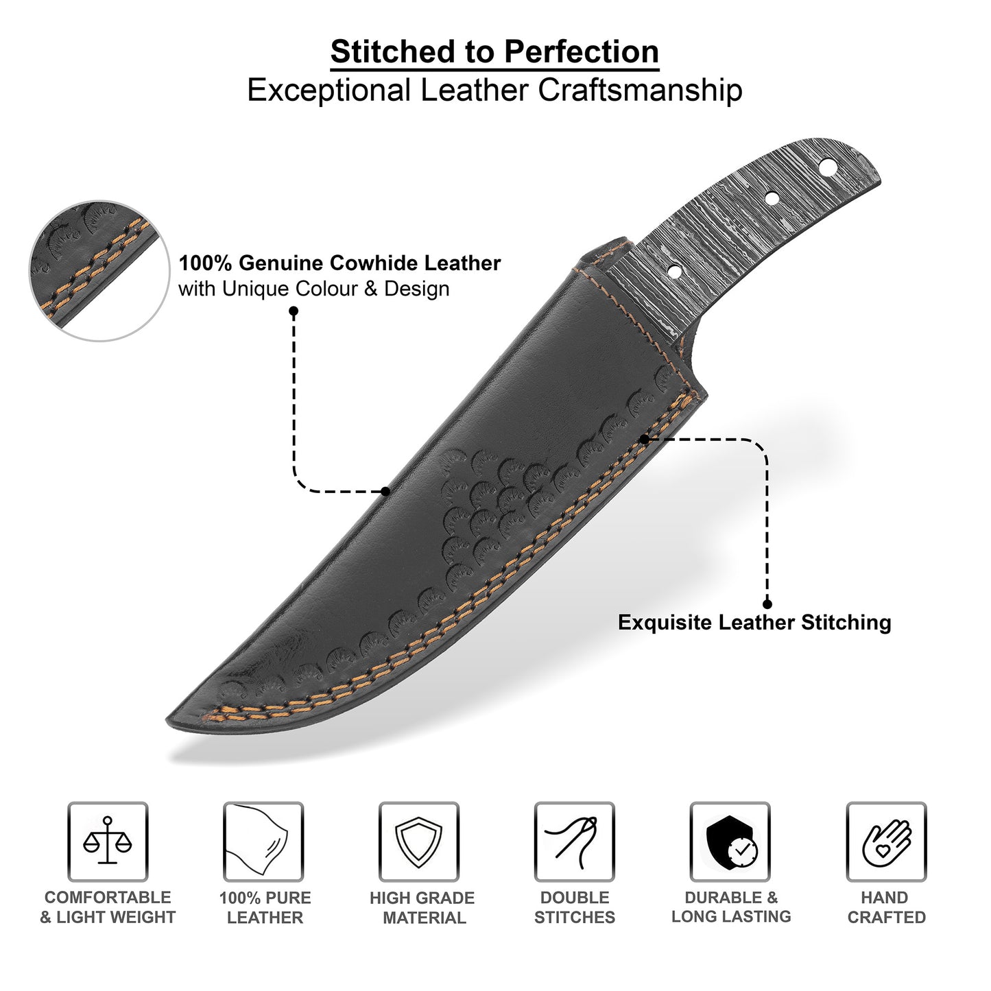 Damascus Steel Knife Making Kit 8.25” – Hand Forged Gut Hook Hunting Full Tang Blade with Wenge Wood Handle NAKIT08
