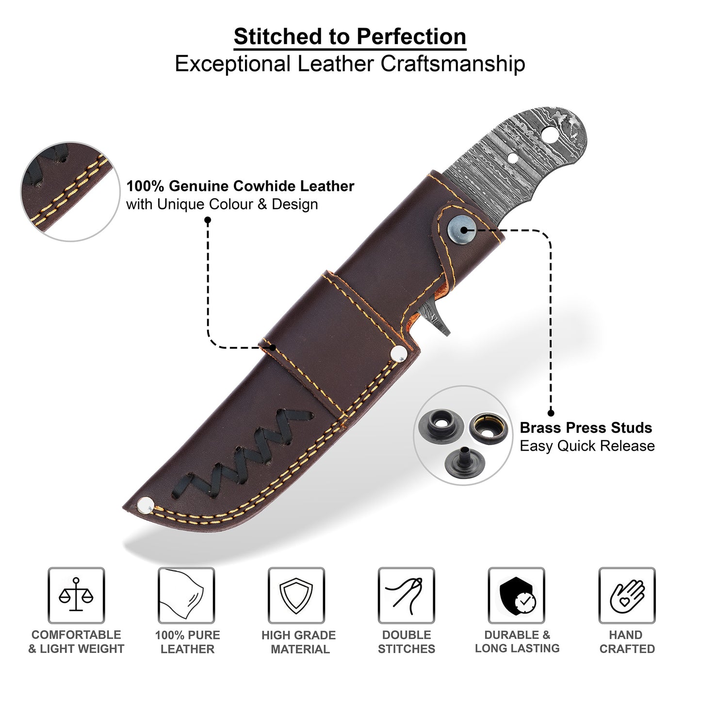 Damascus Steel Knife Making Kit 9.5” – Hand Forged Hunting Full Tang Blade with Rose Wood Handle & Damascus Bolster NAKIT09