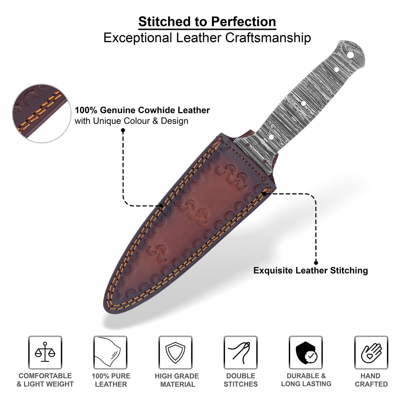Damascus Steel Knife Making Kit 9.5” – Hand Forged Dagger Full Tang Blade with Musket Wood Handle NAKIT06