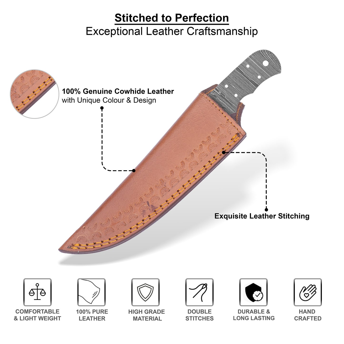 Damascus Steel Knife Making Kit 8.5” – Hand Forged Hunting & Skinner Full Tang Blade with Mulberry Wood Handle NAKIT03