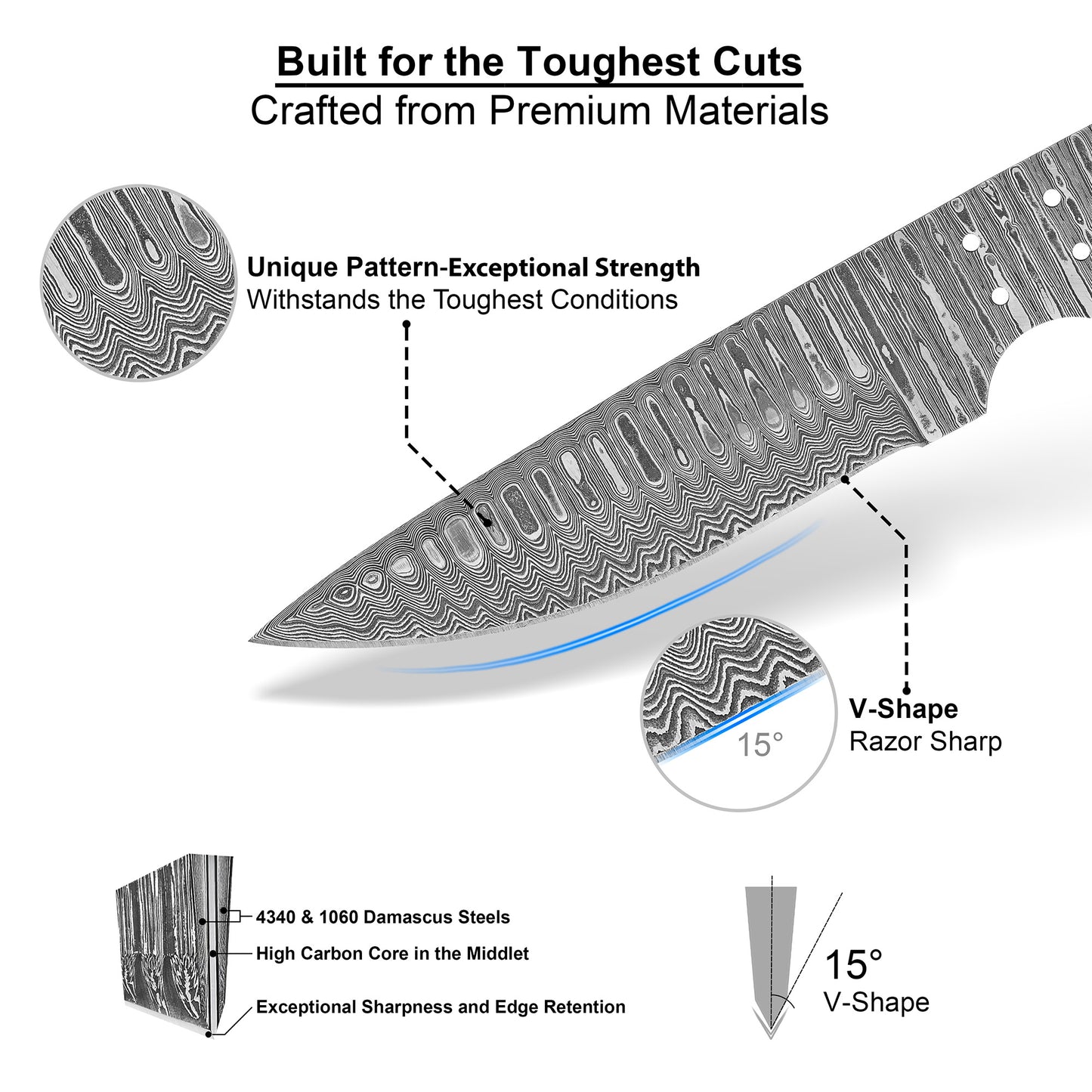 Damascus Steel Knife Making Kit 9” – Hand Forged Hunting Full Tang Blade with Musket Wood Handle NAKIT01
