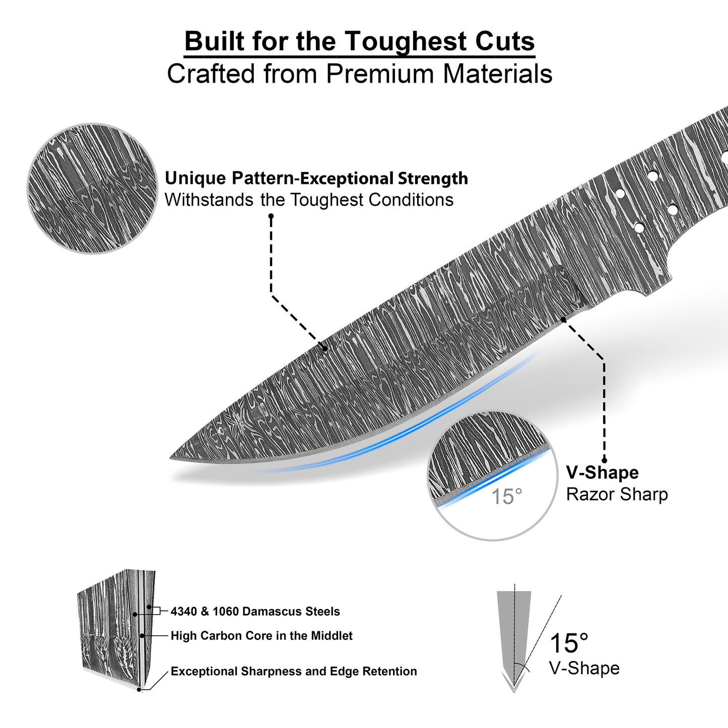 Damascus Steel Knife Making Kit 10” – Hand Forged Hunting Full Tang Blade with African Red Padauk Wood Handle NAKIT07