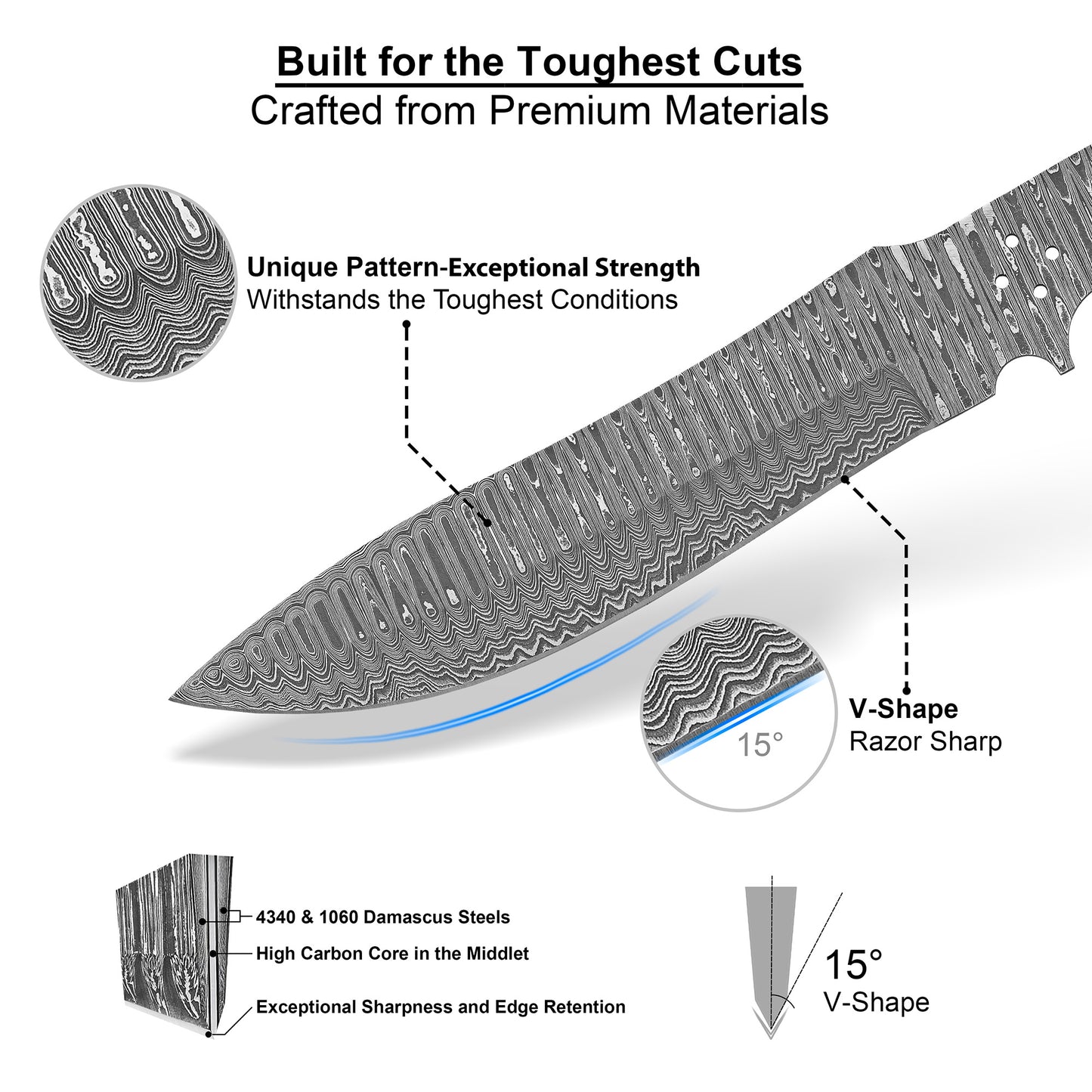 Damascus Steel Knife Making Kit 12” – Hand Forged Hunting & Skinner Full Tang Blade with African Red Padauk Wood Handle NAKIT14