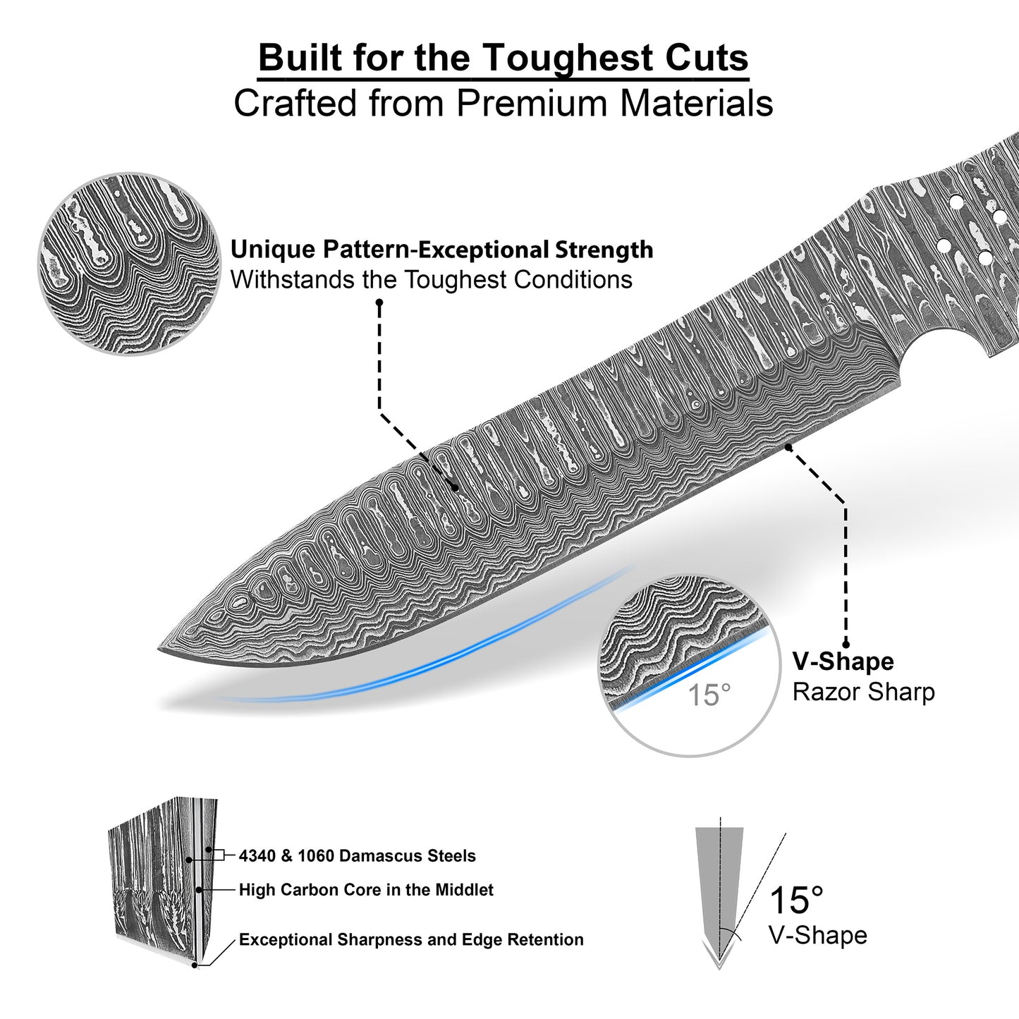 Damascus Steel Knife Making Kit 11” – Hand Forged Hunting & Skinner Full Tang Blade with Maple Wood Handle NAKIT05