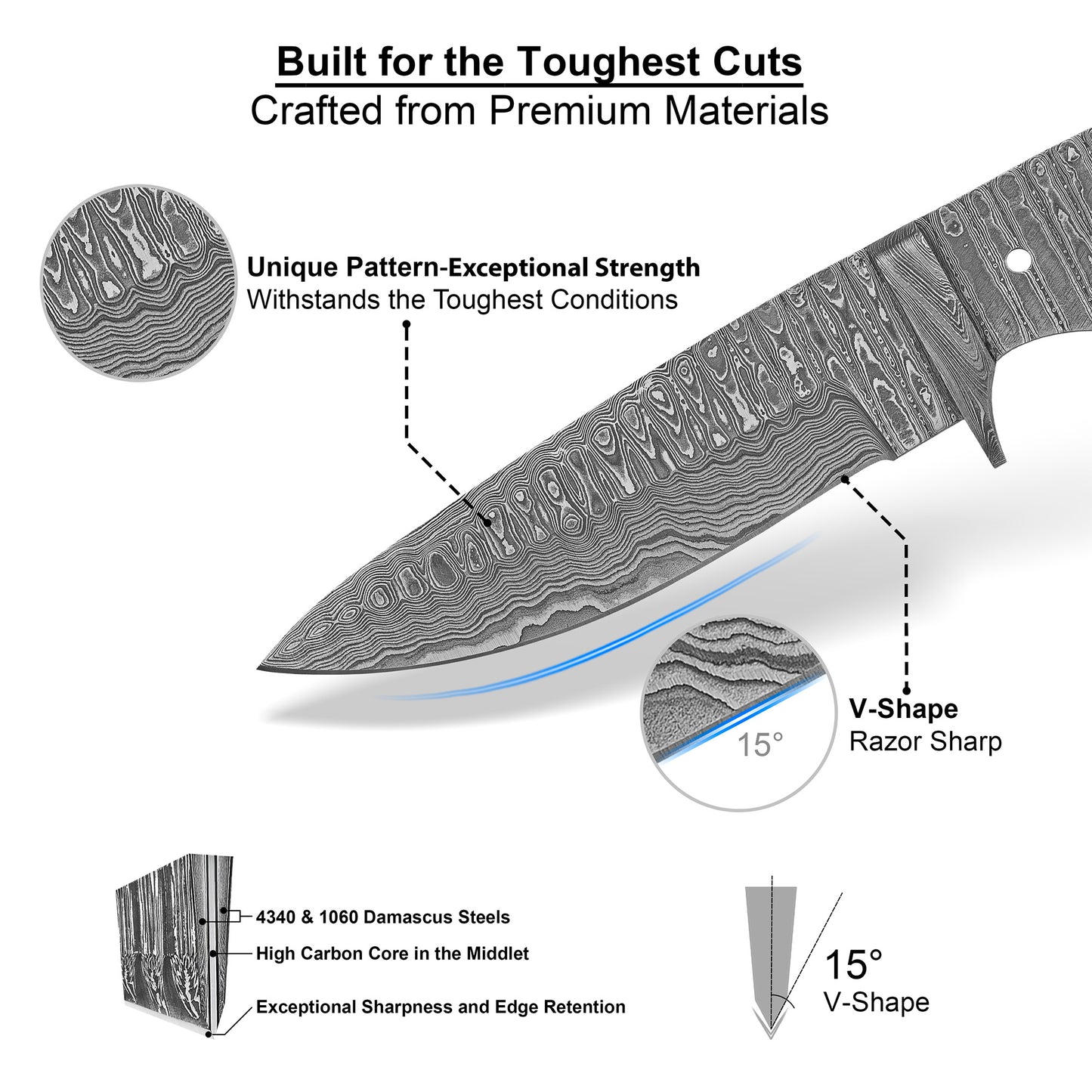 Damascus Steel Knife Making Kit 9” – Hand Forged Hunting & Skinner Full Tang Blade with Rose Wood Handle & Damascus Bolster NAKIT11