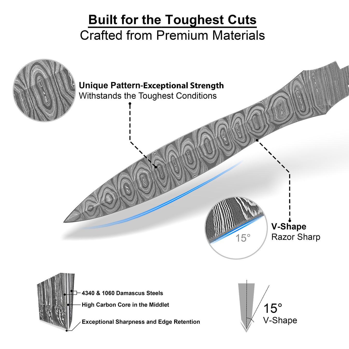 Damascus Steel Knife Making Kit 17” – Hand Forged Hunting & Skinner Full Tang Blade with Natural Camel Bone Handle NAKIT16