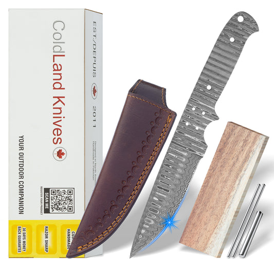 Damascus Steel Knife Making Kit 9” – Hand Forged Hunting Full Tang Blade with Musket Wood Handle NAKIT01