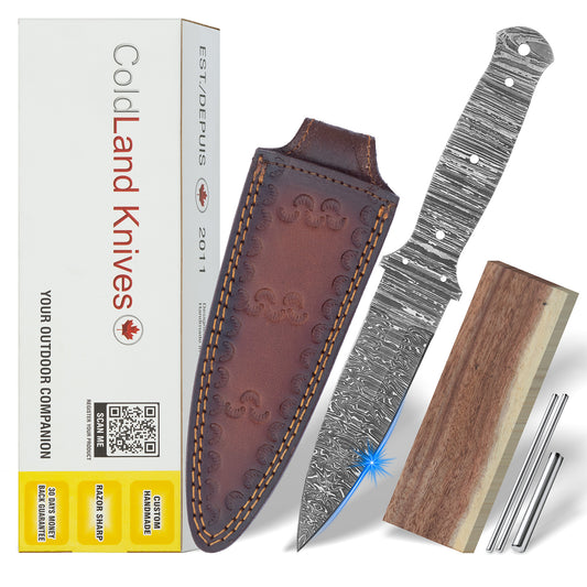 Damascus Steel Knife Making Kit 9.5” – Hand Forged Dagger Full Tang Blade with Musket Wood Handle NAKIT06