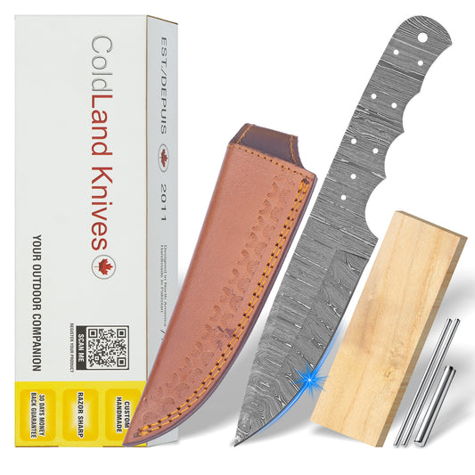 Damascus Steel Knife Making Kit 8.5” – Hand Forged Hunting & Skinner Full Tang Blade with Mulberry Wood Handle NAKIT03