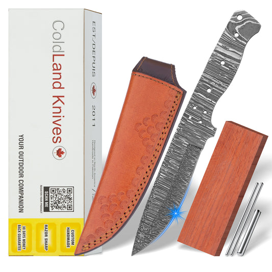 Damascus Steel Knife Making Kit 10” – Hand Forged Hunting Full Tang Blade with African Red Padauk Wood Handle NAKIT07